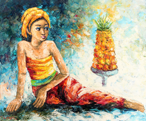 Girl Reclining by Azis Onassis Original Fine Art from Ketut Rudi