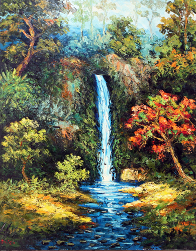 The Waterfall by Azis Onassis Original Fine Art from Ketut Rudi