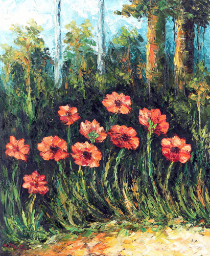 Poppies Beside the Road by Azis Onassis Original Fine Art from Ketut Rudi