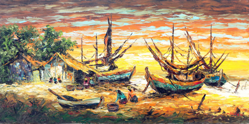 The Fisherman's Hut by Azis Onassis Original Fine Art from Ketut Rudi