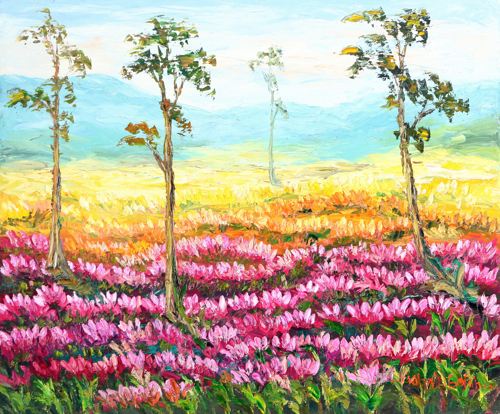 Beneath the Mountain by Soleh Jablay Original Fine Art from Ketut Rudi