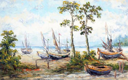 Boats on the Shore by Soleh Jablay Original Fine Art from Ketut Rudi