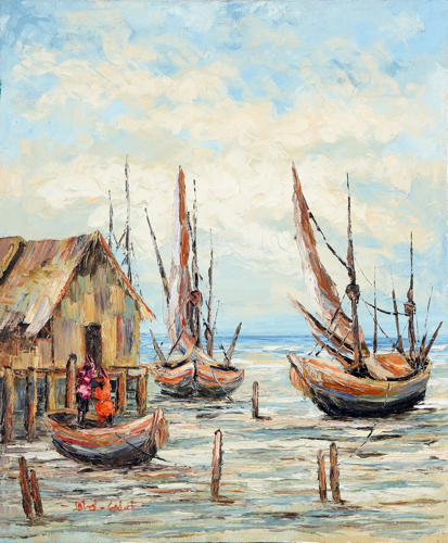 At Low Tide by Soleh Jablay Original Fine Art from Ketut Rudi