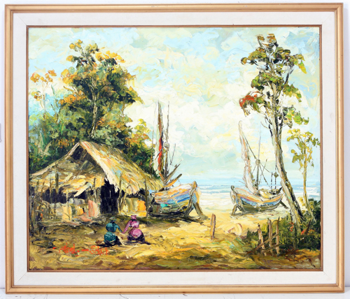 The Fishing Village (afternoon) by Soleh Jablay Original Fine Art from Ketut Rudi