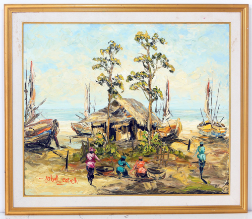 The Fishing Village (morning) by Soleh Jablay Original Fine Art from Ketut Rudi