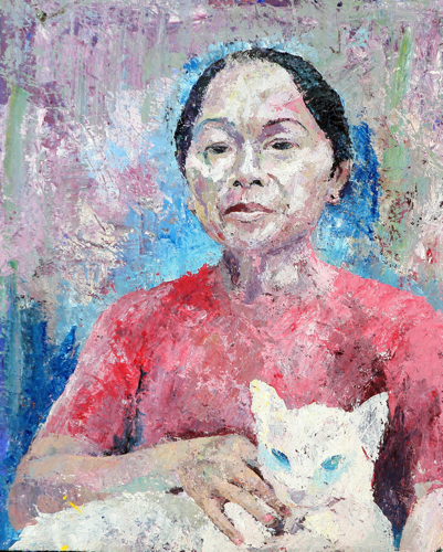 Lady with Cat by Sony Santosa Original Fine Art from Ketut Rudi