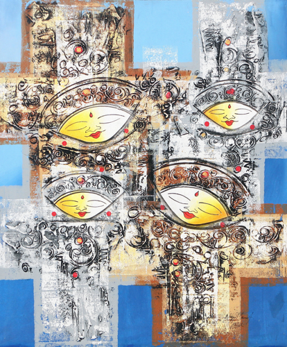 Matching Game (Blue) by Yanto Original Fine Art from Ketut Rudi