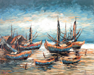 Boats by Night by Azis Onassis Original Fine Art from Ketut Rudi