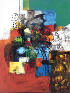 Abstract with red and green by Mahendra Original Fine Art from Ketut Rudi