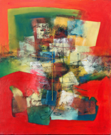 Abstract with red and green by Mahendra Original Fine Art from Ketut Rudi