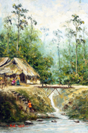 Village Scenes: beside the bridge by Soleh Jablay Original Fine Art from Ketut Rudi