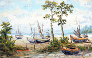 Boats on the Shore by Soleh Jablay Original Fine Art from Ketut Rudi