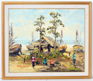 The Fishing Village (morning) by Soleh Jablay Original Fine Art from Ketut Rudi