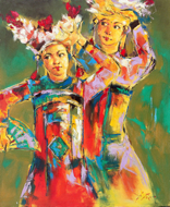 Balinese Dancers 1 by Dewa Sugriwa Original Fine Art from Ketut Rudi
