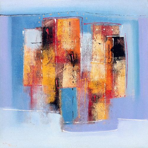 Signs (brown on blue) by AB Original Art